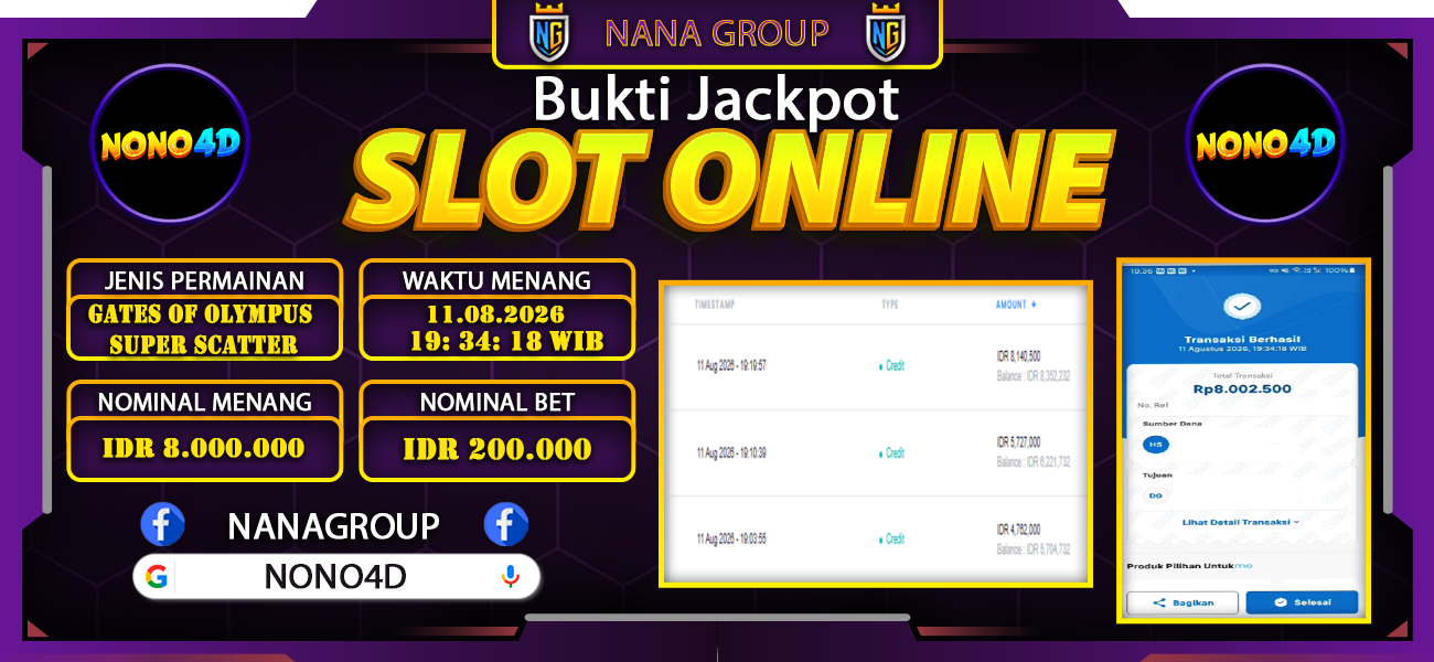 Bukti Kemenangan Besar Dibayar lunas Member NONO4D RP 8.000.000, 11 Agustus 2026