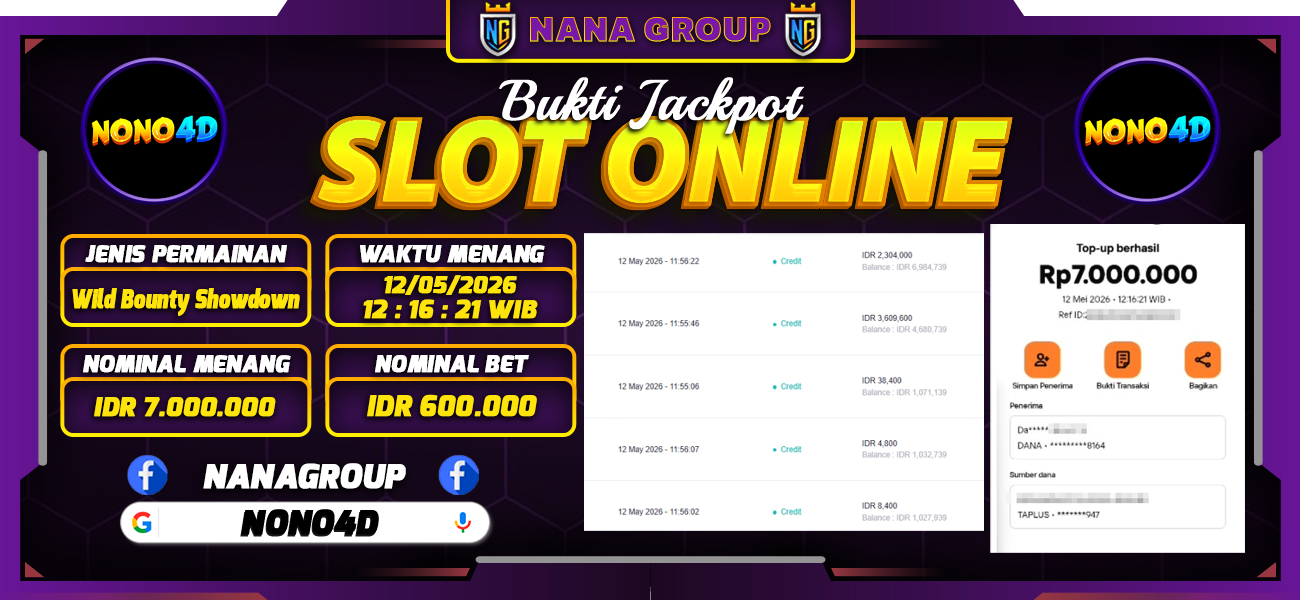 Bukti Kemenangan Besar Dibayar lunas Member NONO4D RP 7.000.000, 11 Mei 2026