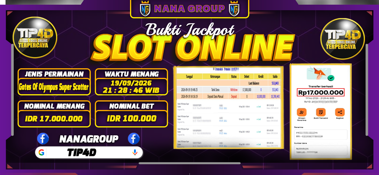 Bukti Kemenangan Besar Dibayar lunas Member TIP4D RP 17.000.000, 19 September 2026