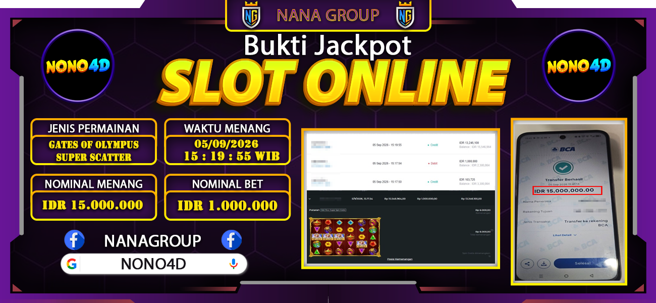 Bukti Kemenangan Besar Dibayar lunas Member NONO4D RP 15.000.000, 5 September 2026