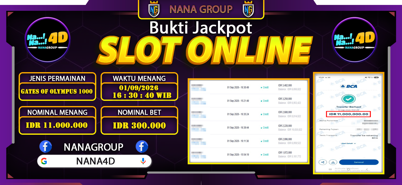 Bukti Kemenangan Besar Dibayar lunas Member NANA4D RP 11.000.000, 1 September 2026
