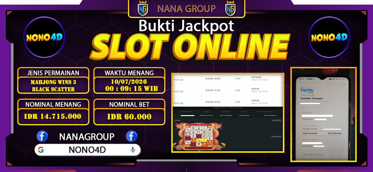 Bukti Kemenangan Besar Dibayar lunas Member NONO4D RP 14.715.000, 10 Juli 2026