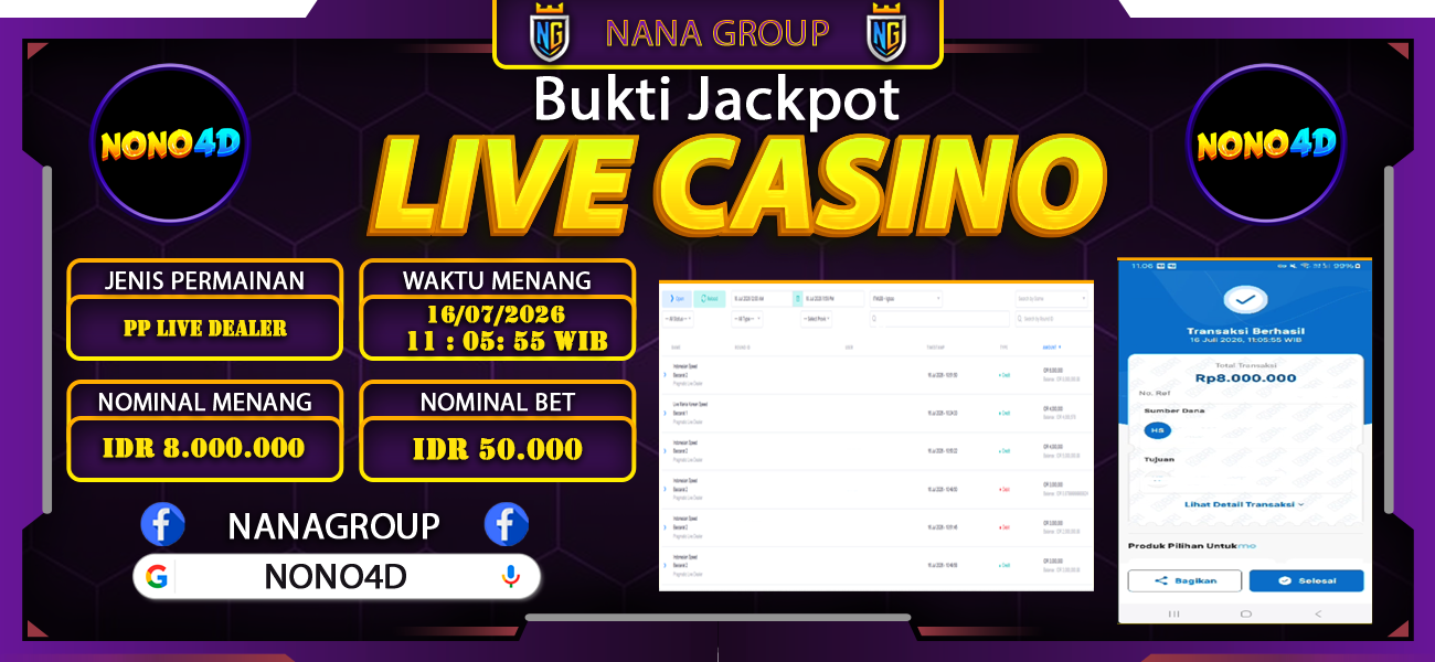 Bukti Kemenangan Besar Dibayar lunas Member NONO4D RP 8.000.000, 16 Juli 2026
