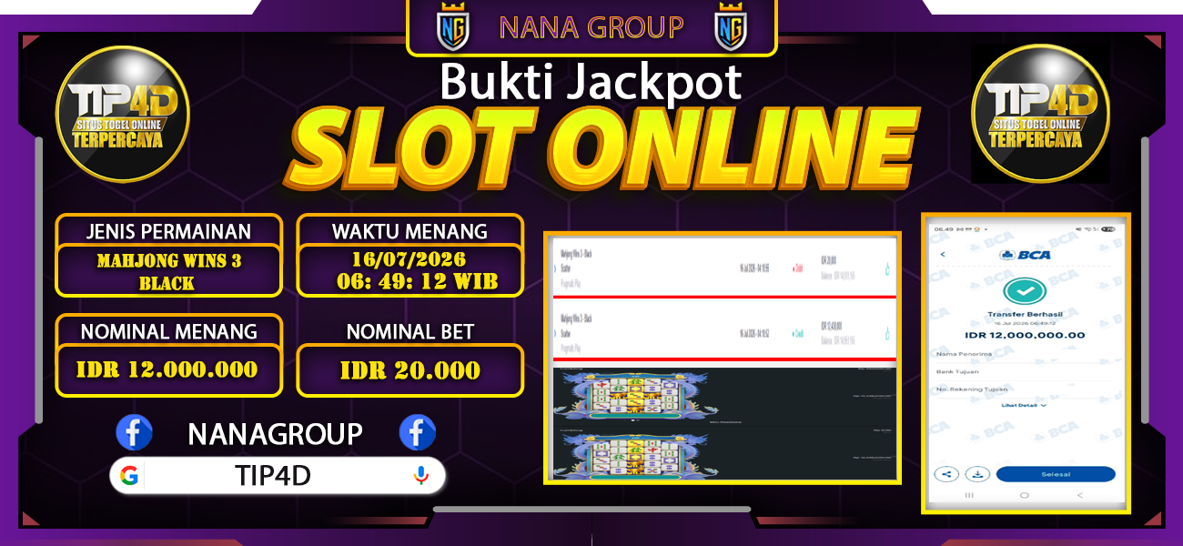 Bukti Kemenangan Besar Dibayar lunas Member TIP4D RP 12.000.000, 16 Juli 2026
