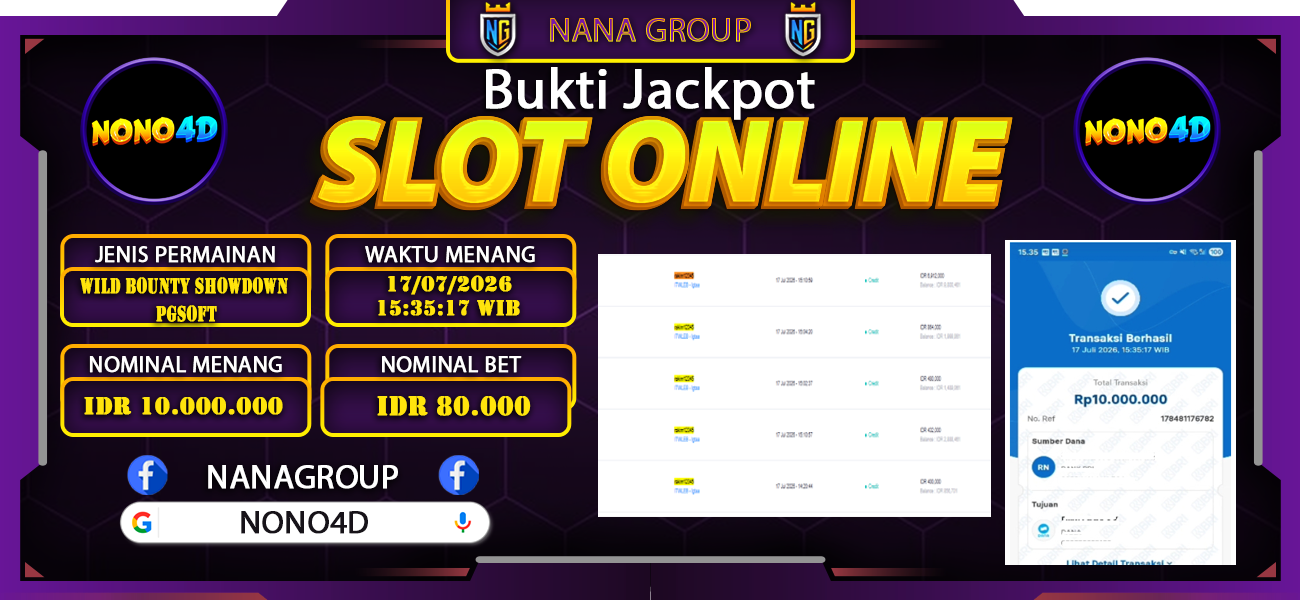 Bukti Kemenangan Besar Dibayar lunas Member NONO4D RP 10.000.000, 17 Juli 2026