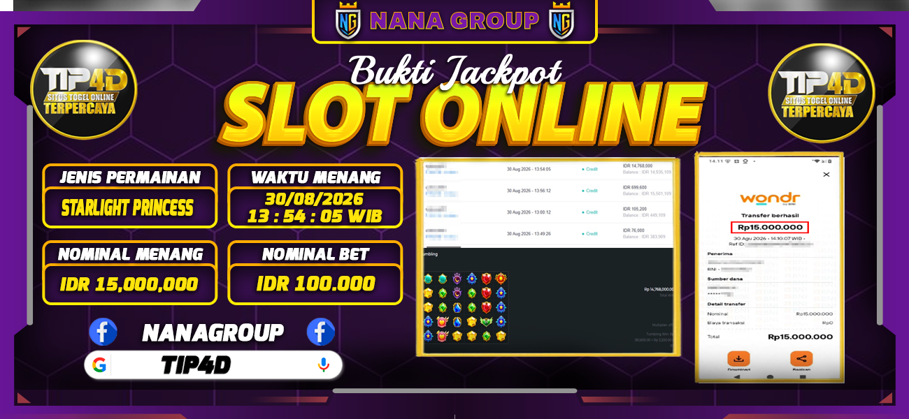 Bukti Kemenangan Besar Dibayar lunas Member TIP4D RP 15.000.000, 31 Agustus 2026