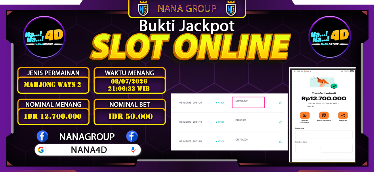 Bukti Kemenangan Besar Dibayar lunas Member NANA4D RP 12.700.000, 8 Juli 2026
